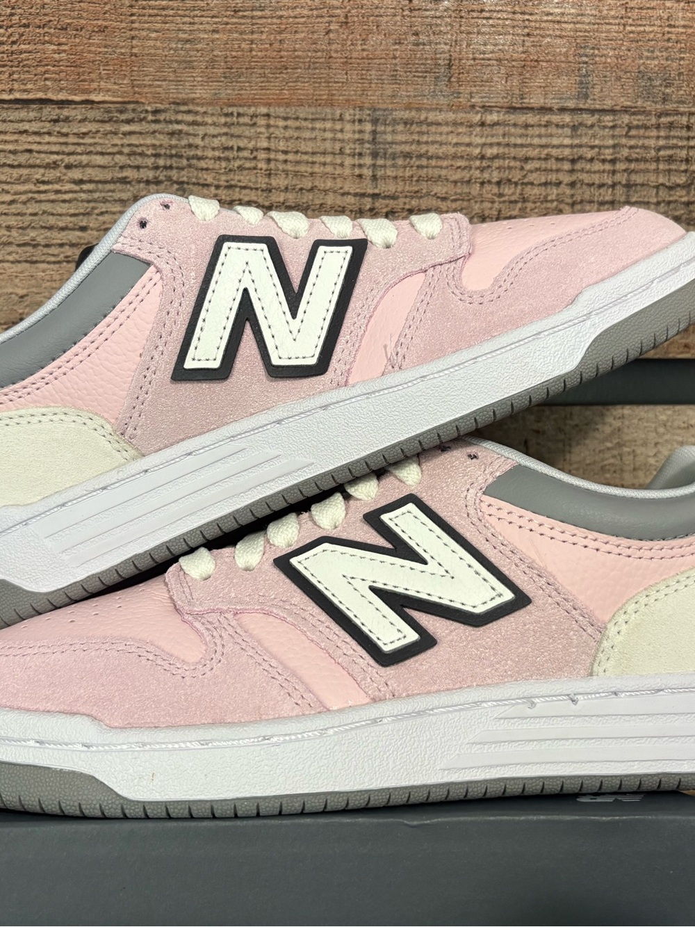 New Balance Pink & Gray Suede Low-Top Sneakers